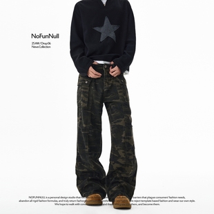 男女复古宽松直筒休闲裤 NOFUNNULL 裤 高街vibe多口袋迷彩工装 美式