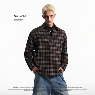 衬衣潮 男秋复古慵懒风百搭长袖 NOFUNNULL美式 vintage撞色格纹衬衫