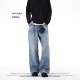 男女直筒宽松垂感长裤 NOFUNNULL 春季 水洗复古浅蓝色牛仔裤 子 美式