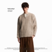 NOFUNNULL小V领羊毛混纺毛衣秋冬Cleanfit宽松肌理感假两件针织衫