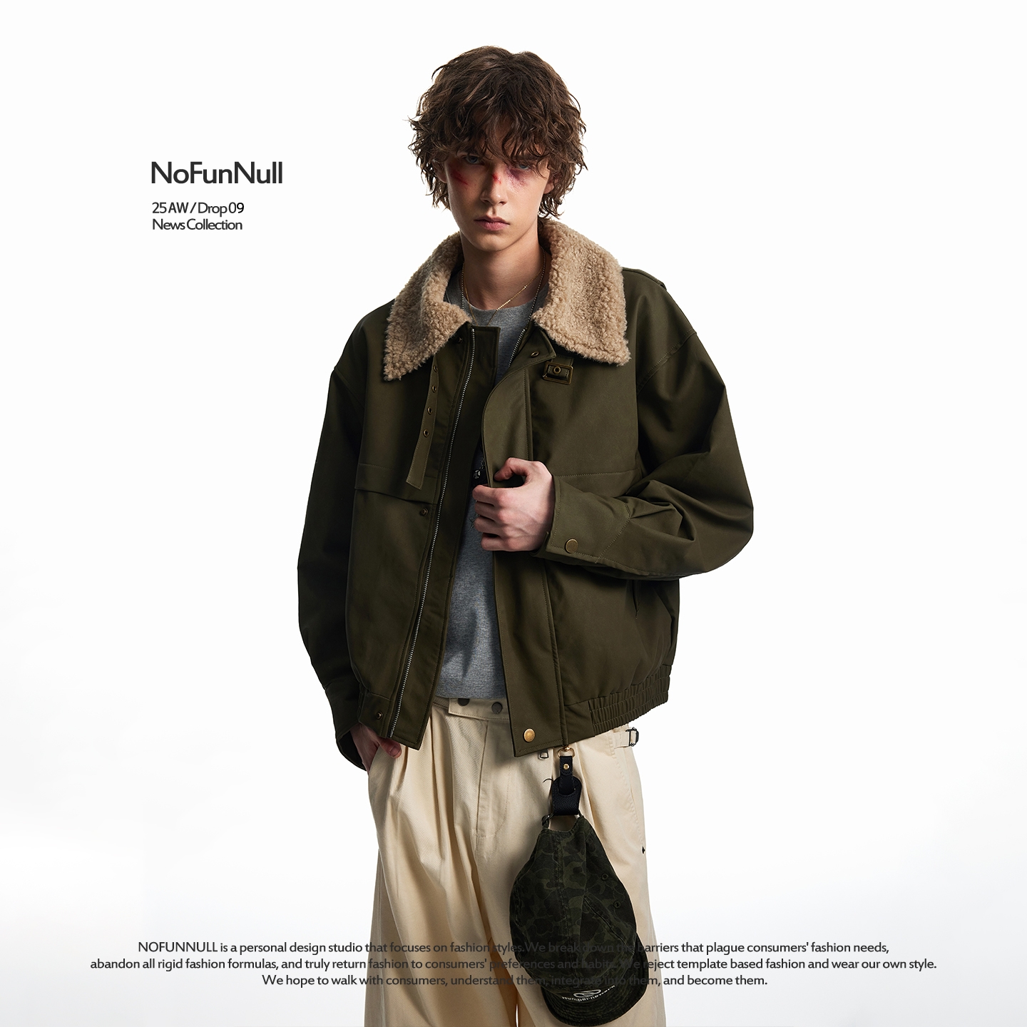 NOFUNNULL羊羔绒翻领工装夹克潮