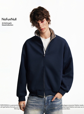 NOFUNNULL 美式cleanfit双色开衫卫衣男女春季430g重磅双拉链外套