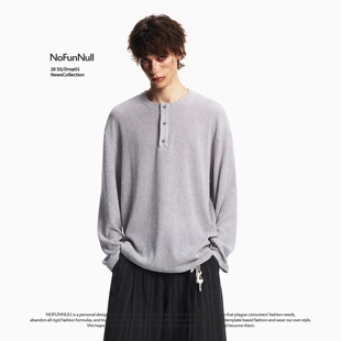 潮 t恤男女宽松简约通勤上衣打底衫 NOFUNNULL春季 肌理感亨利领长袖