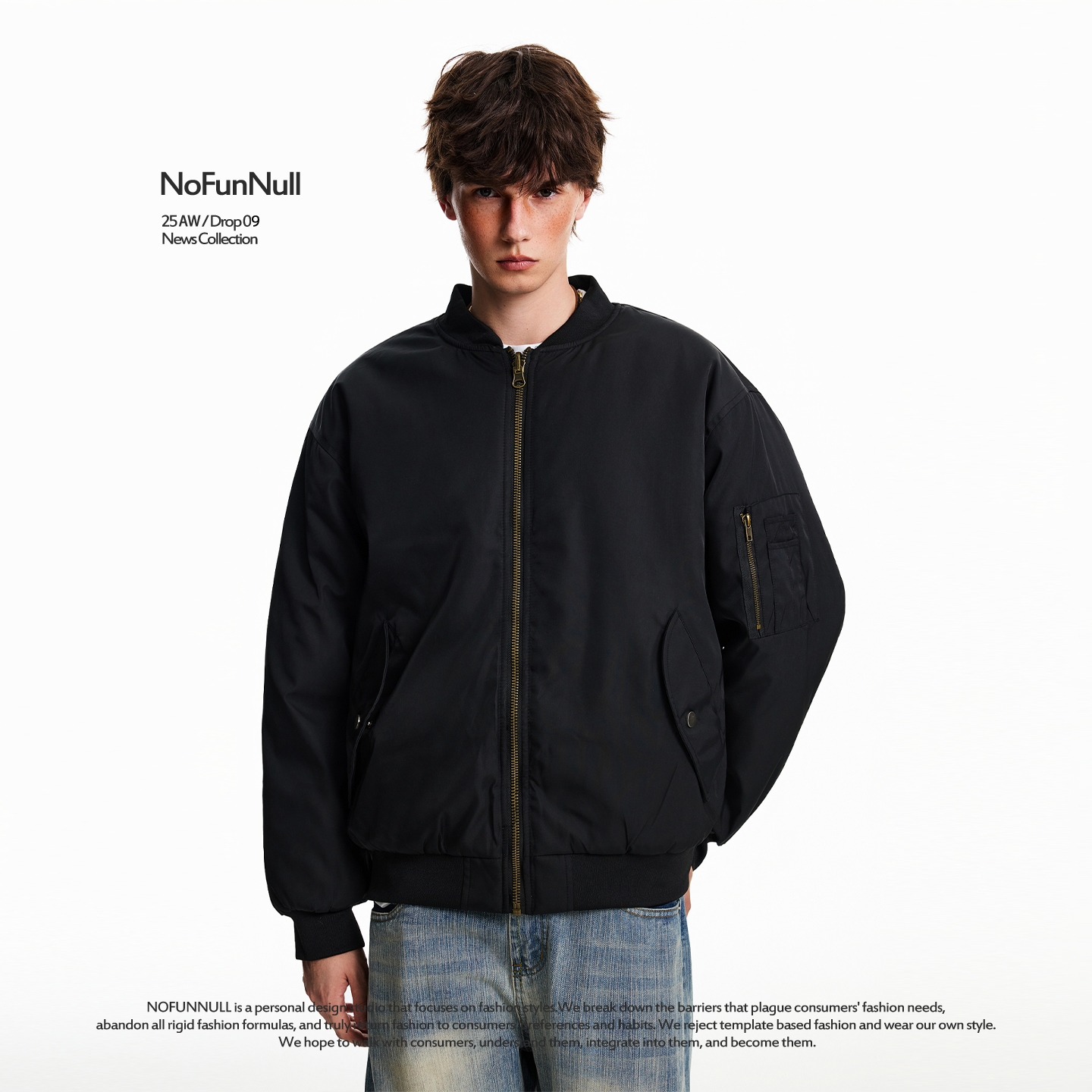 NOFUNNULL 两面穿飞行夹克棉衣冬季男女宽松加厚棒球服廓形外套潮