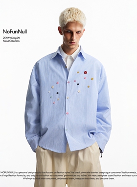 NOFUNNULL 设计感彩色纽扣装饰条纹衬衫男秋美式cleanfit高质衬衣