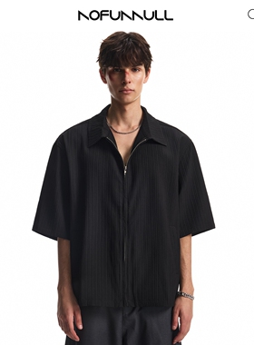 NOFUNNULL 新款boxy短宽肌理感短袖衬衫男女cleanfit拉链衬衣外套
