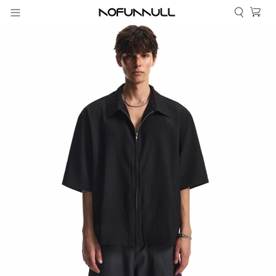 NOFUNNULL 新款boxy短宽肌理感短袖衬衫男女cleanfit拉链衬衣外套
