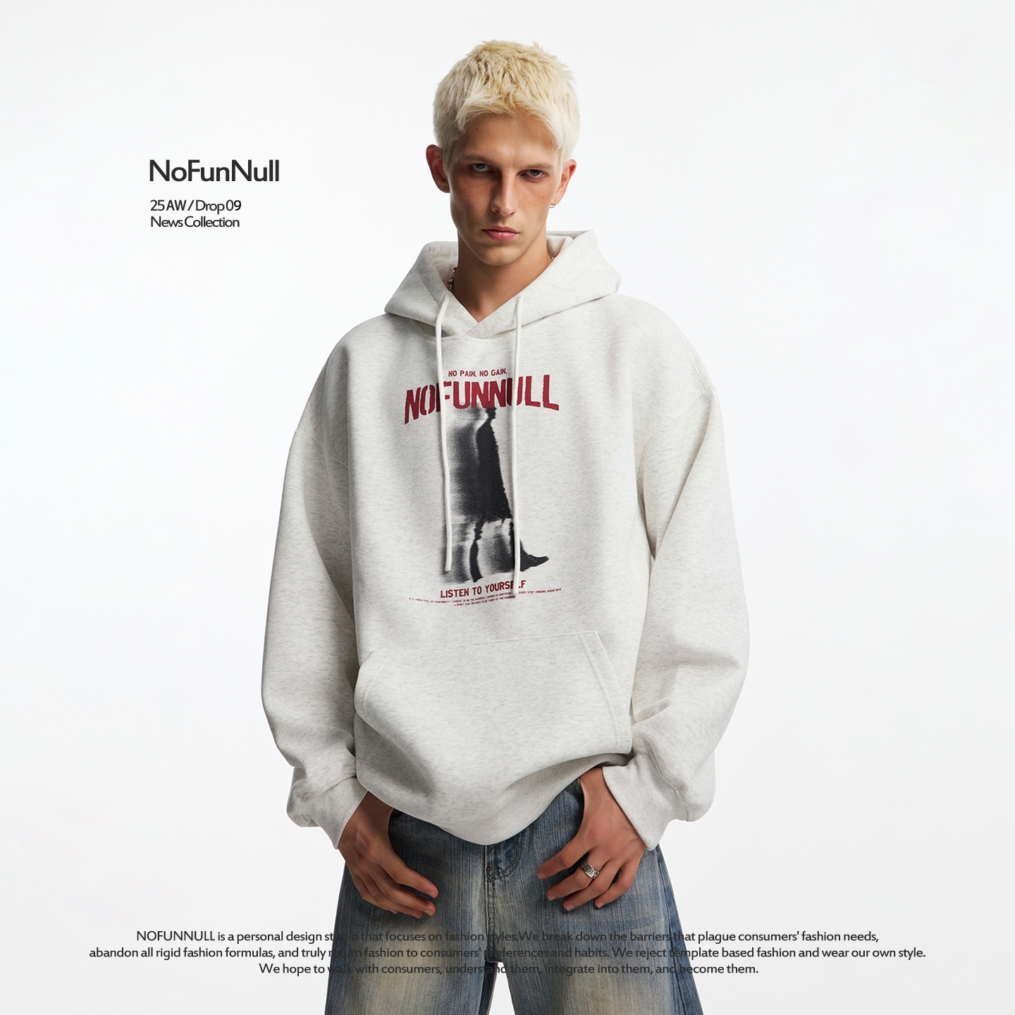 NOFUNNULL原创重影设计印花卫衣