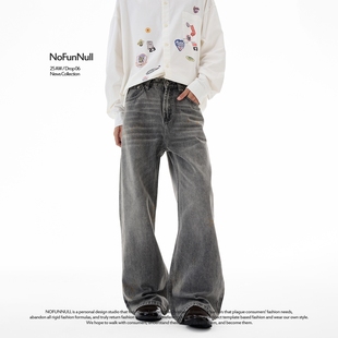 宽松微喇垂坠休闲裤 NOFUNNULL美式 男秋季 型牛仔裤 做旧水洗2021M版