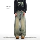 美式 复古黄泥蓝做旧水洗牛仔裤 男女春季 NOFUNNULL dirtyfit直筒裤