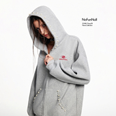 潮牌珍珠钉珠连帽卫衣男秋设计感开衫 NOFUNNULL 400g重磅美式 外套