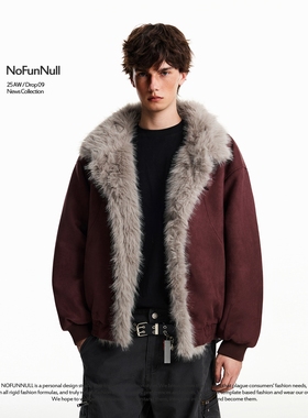 NOFUNNULL 重磅座山雕毛领棉衣男女冬季加厚短款廓形解构棉服外套