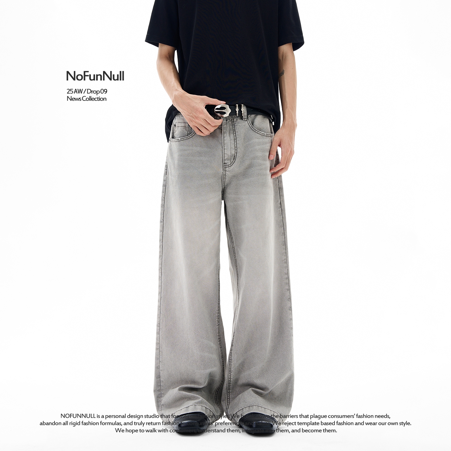 NOFUNNULL美式水洗拖地牛仔裤潮