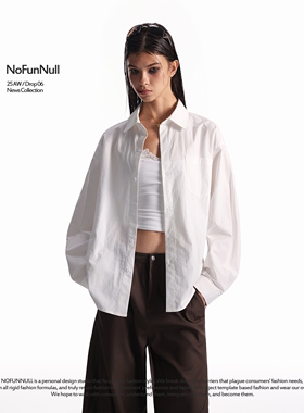 NOFUNNULL 春季休闲白色长袖衬衫男宽松极简中性风高智衬衣外套女
