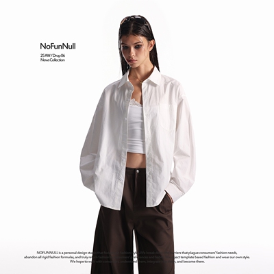 NOFUNNULL早秋高智白色长袖衬衫