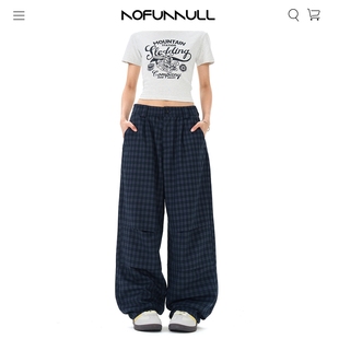 男女百搭新款 NOFUNNULL 春季 慵懒风宽松直筒格子裤 打褶垂感休闲裤