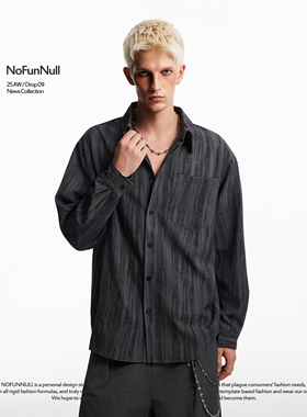 NOFUNNULL美式cleanfit扎染竖条纹长袖衬衫男女秋季设计感外套潮