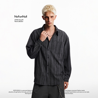 NOFUNNULL美式扎染竖条纹衬衫潮