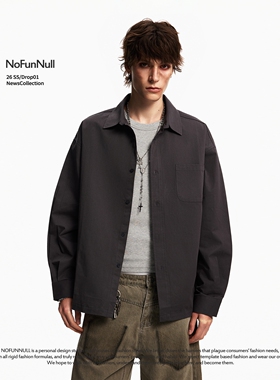 NOFUNNULL 美式复古纯色翻领衬衫男女春夏cleanfit学院风高质衬衣