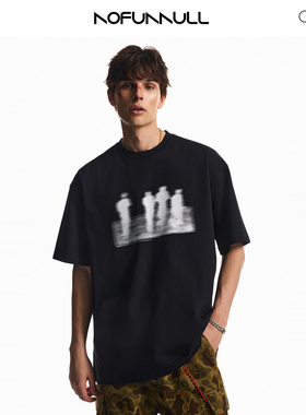 NOFUNNULL260g重磅索罗娜凉感短袖t恤男美式复古宽松落肩印花上衣