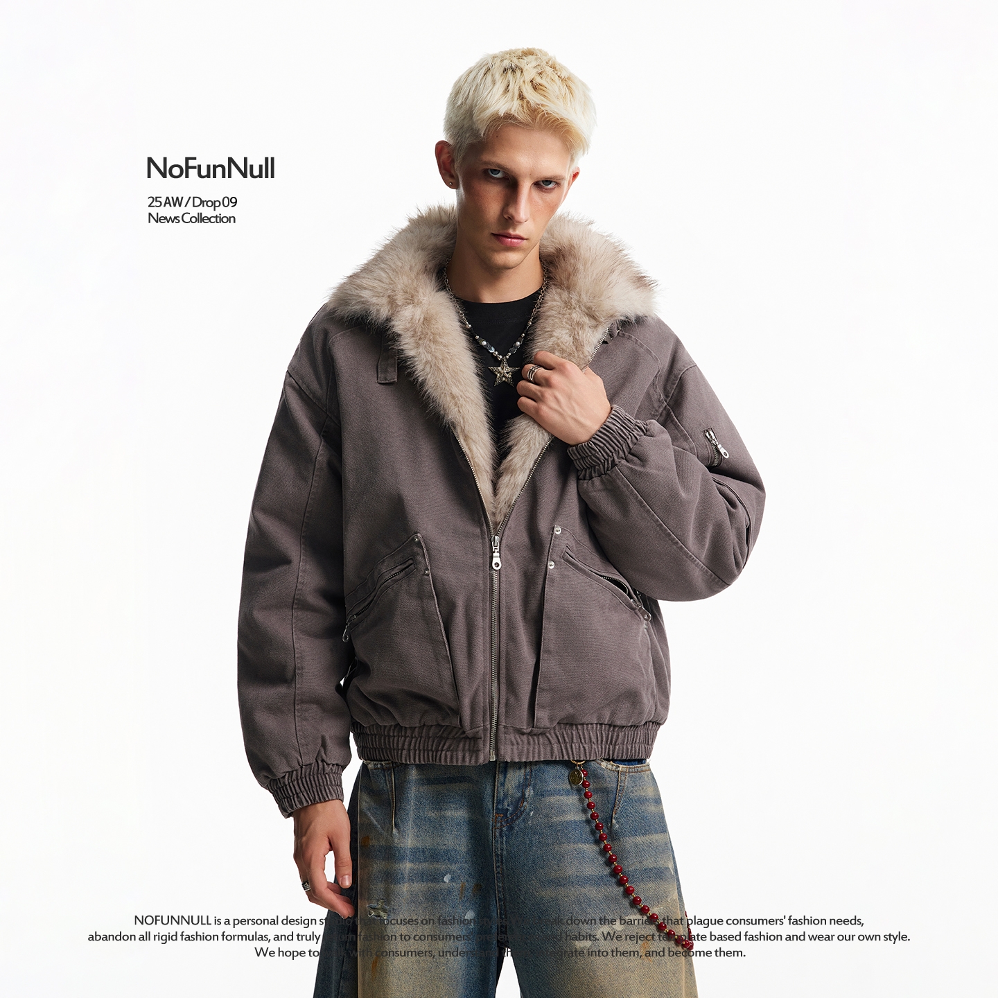 NOFUNNULL美式复古座山雕棉服潮