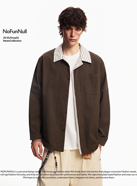 NOFUNNULL 假两件条纹撞色翻领长袖衬衫男女春季cleanfit高质衬衣