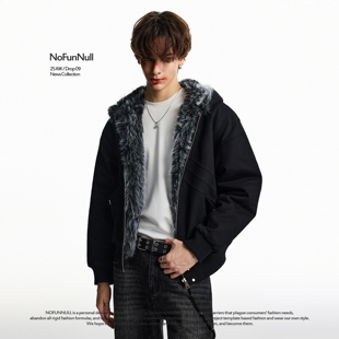 加厚保暖短款 座山雕毛领连帽棉衣男女冬季 解构外套 美式 NOFUNNULL