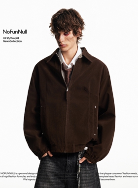 NOFUNNULL 美式麂皮植绒哈灵顿格子夹克男女春季cleanfit短款外套