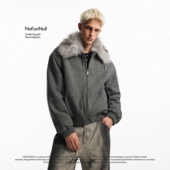 NOFUNNULL 加绒加厚复古座山雕羊羔绒毛领夹克男秋冬羊毛棉衣外套