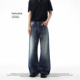男女猫须裂纹设计感A字微喇长裤 NOFUNNULL美式 做旧磨破水洗牛仔裤