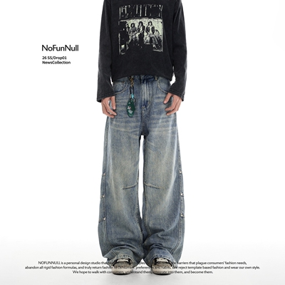 NOFUNNULL设计感侧边铆钉牛仔裤