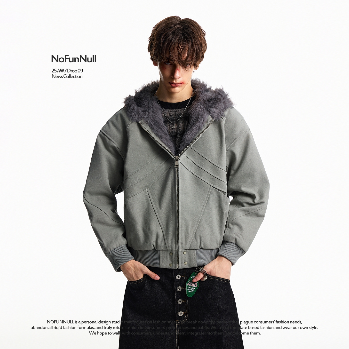 NOFUNNULL美式座山雕连帽棉衣潮