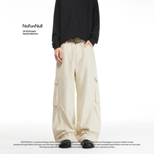 裤 NOFUNNULL 春男女重磅全棉工装 复古设计感磨烂大口袋休闲裤 美式