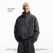 NOFUNNULL 夹克男女秋冬加绒加厚棉衣外套 设计感结构毛绒立领工装
