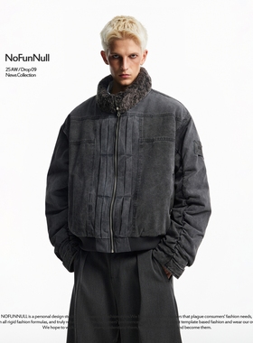 NOFUNNULL 设计感结构毛绒立领工装夹克男女秋冬加绒加厚棉衣外套