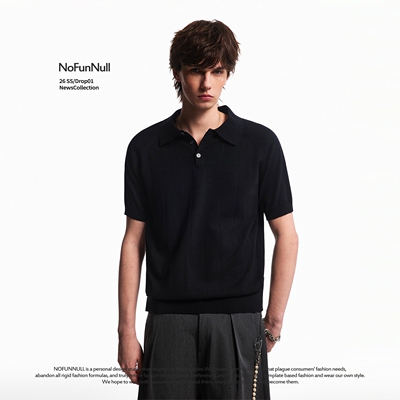 NOFUNNULL纯棉镂空翻领针织衫潮