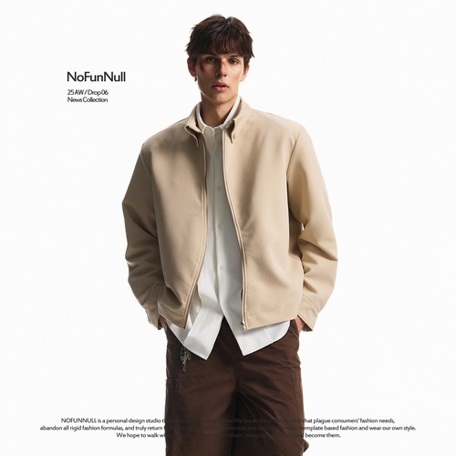 NOFUNNULL美式复古S拉链翻领夹克