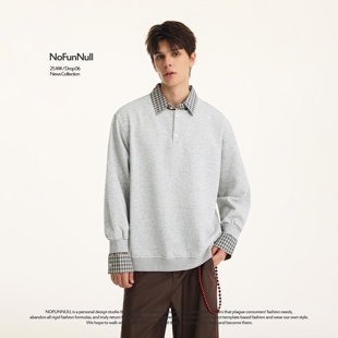 领卫衣男美式 假两件格纹衬衫 cleanfit高质翻领上衣 秋季 NOFUNNULL