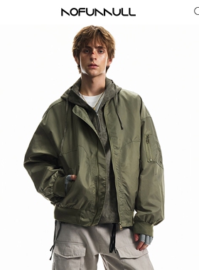 NOFUNNULL 美式复古短款飞行员bomber夹克男早秋防风宽松廓形外套