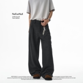 NOFUNNULL370g重磅加厚绵羊毛休闲裤 秋冬cleanfit宽松A字加绒西裤