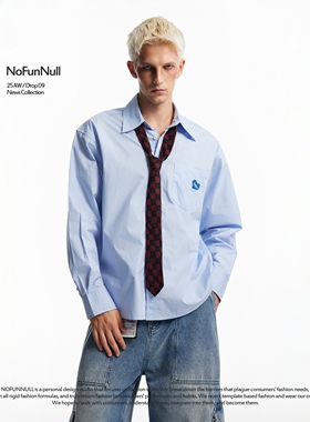 NOFUNNULL 美式cleanfit爱心刺绣长袖衬衫男秋季新款纯棉高质衬衣