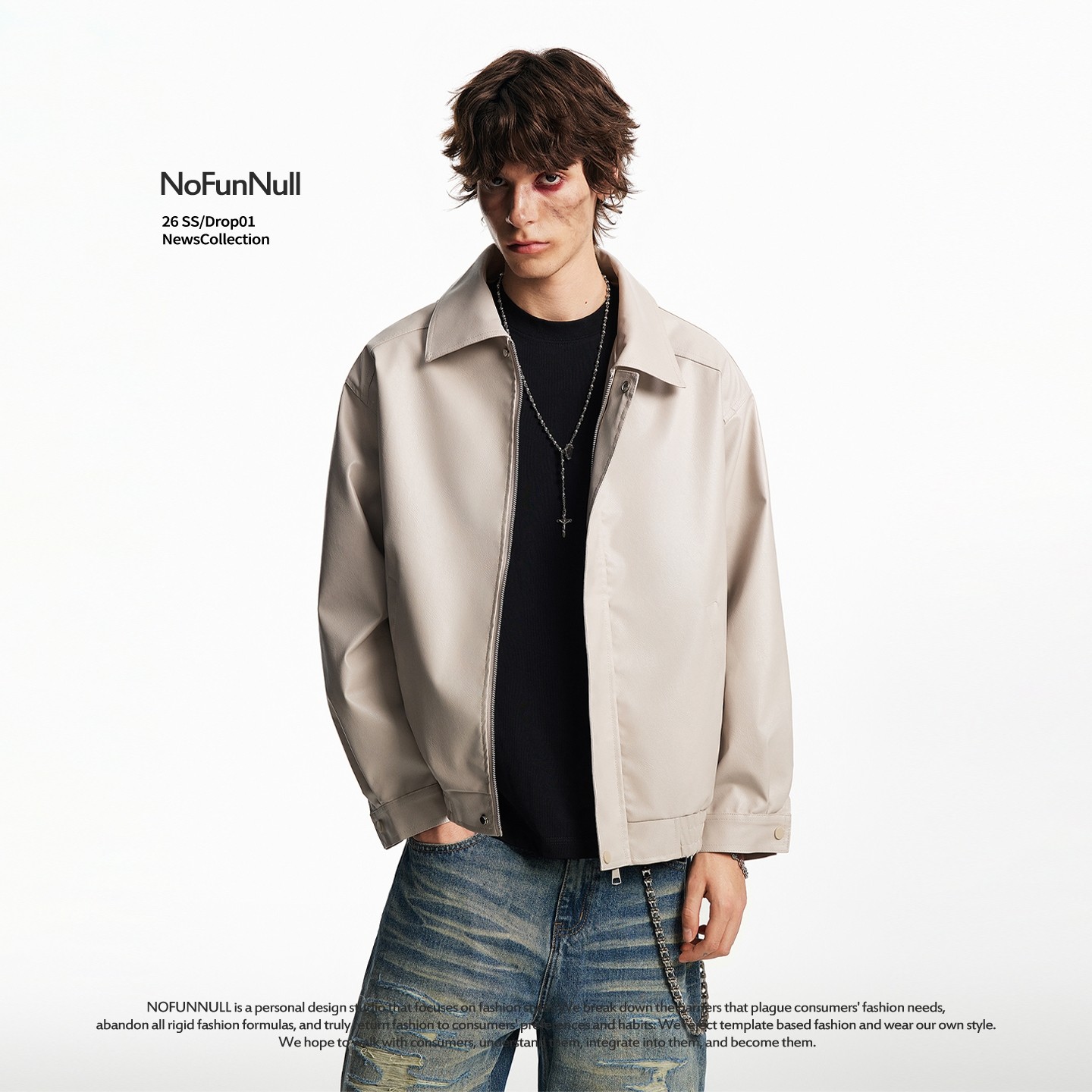 NOFUNNULL 美式复古潮街PU皮夹克男cleanfit高级感机车美拉德外套,男装,夹克,淘宝优惠券,粉丝福利购,淘宝优惠卷