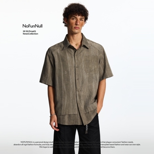 复古开衫 NOFUNNULL 衬衣 男女夏季 衬衫 美式 老钱风天丝亚麻混纺短袖
