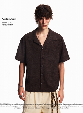 NOFUNNULL 古巴领肌理感短袖衬衫男夏季老钱风宽松休闲半袖衬衣潮