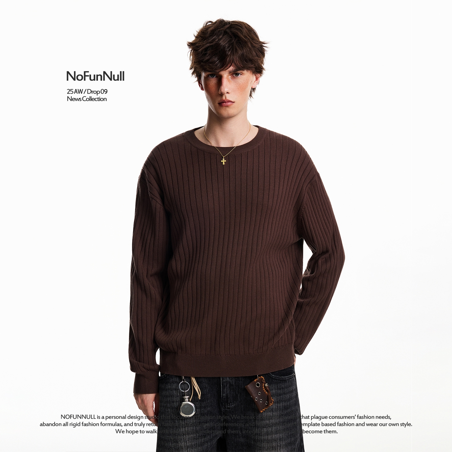 NOFUNNULL立体坑条肌理圆领毛衣