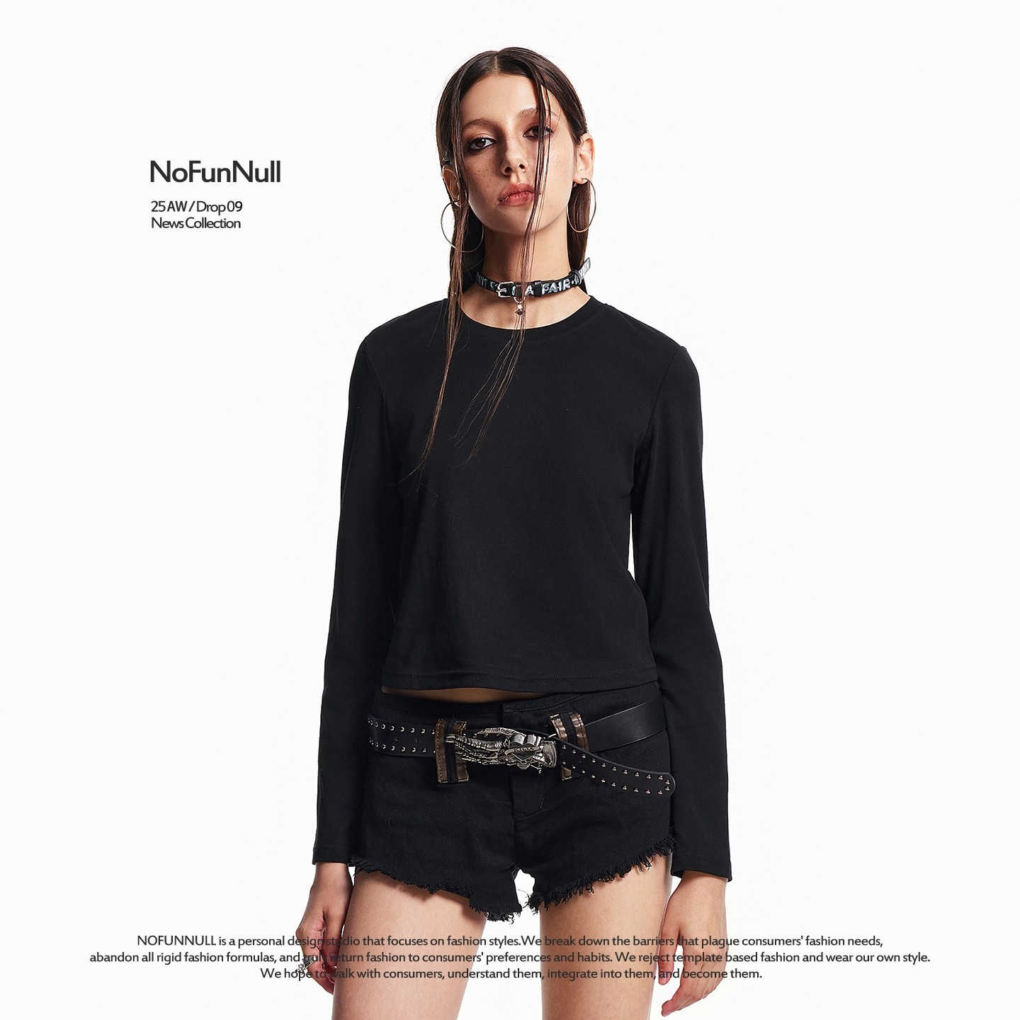 NOFUNNULL纯色百搭短款长袖T恤潮