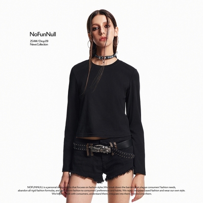 NOFUNNULL纯色百搭短款长袖T恤潮
