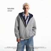 NOFUNNULL 外套 cleanfit开衫 460g重磅双色拼接连帽卫衣男秋季 美式