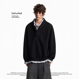 NOFUNNULL 美式复古假两件衬衫领卫衣春季男设计感宽松廓形长袖潮