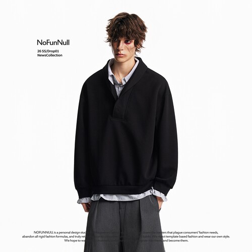 NOFUNNULL复古假两件衬衫领卫衣